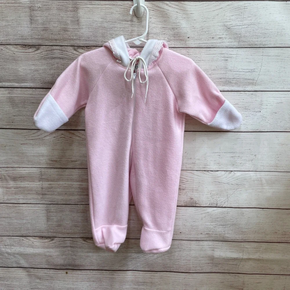 NWOT VINTAGE BEATRIX POTTER PINK FLEECE‎ SNOWSUIT WITH DETACHABLE BUNTING
